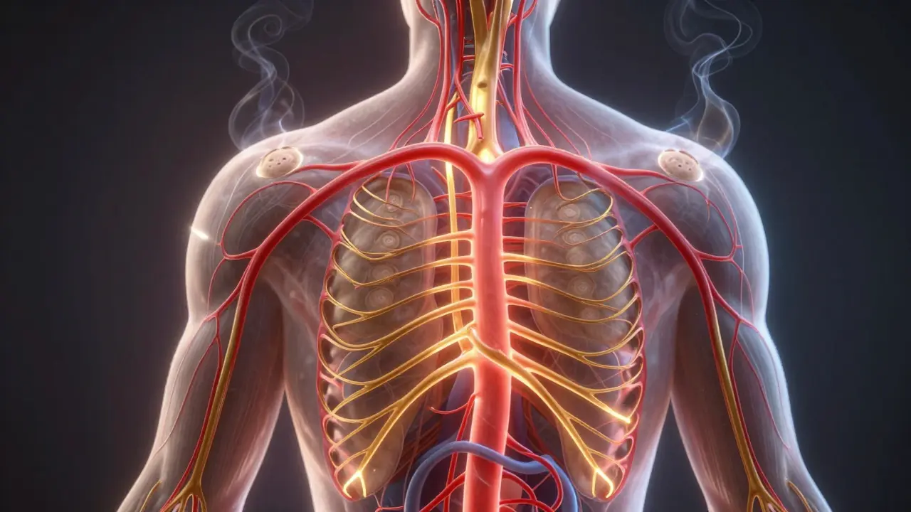 Koncepční obrázek zvýšeného krevního oběhu a lymfatického odtoku po baňkování
