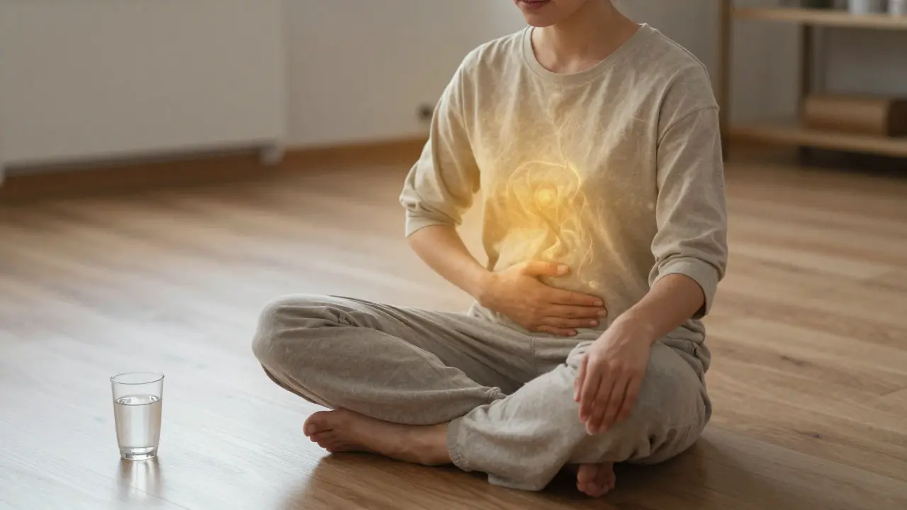 Osoba po Breussové masáži sedí v klidu, cítí hluboké uvolnění a přirozenou přirovnost.