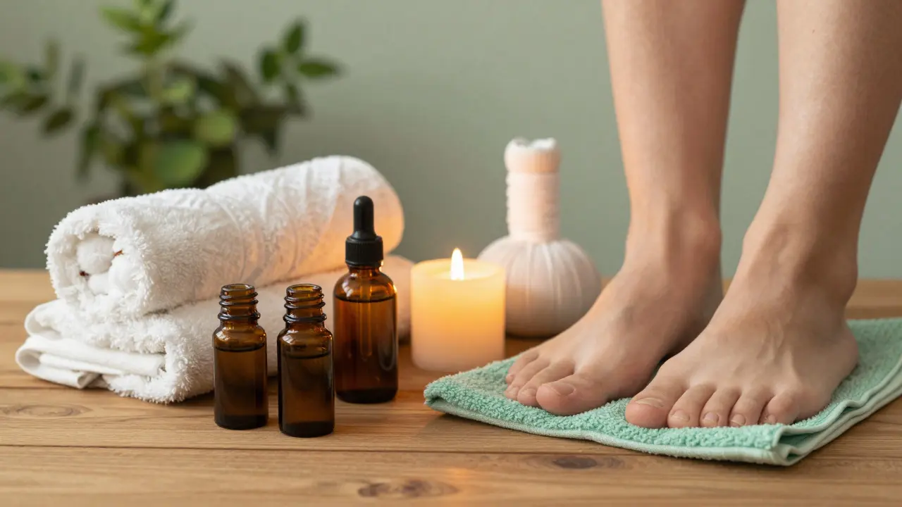 Přírodní olej a ručník pro domácí masáž