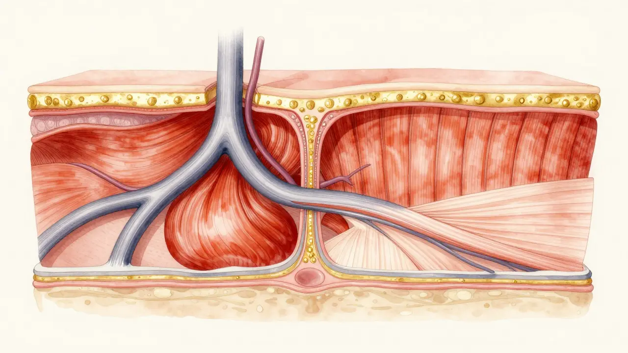 Vnitřní pohled na kůži a tkáně během vakuoterapie: zvýšený krevní oběh a uvolnění svalového napětí.